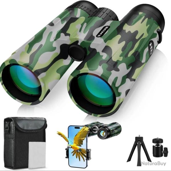 Jumelles Camouflage 12x42 HD �tanches avec Adaptateur Smartphone Observation Oiseaux Chasse Nature