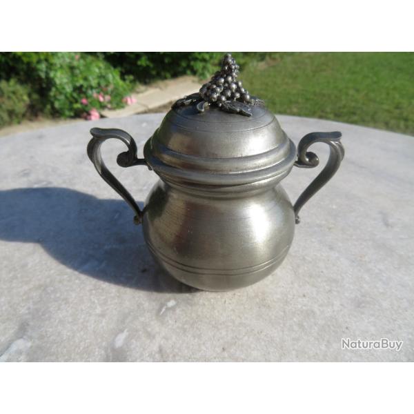 VINTAGE - Ancien sucrier/petit pot couvert en �tain - FRANCE (XX�)