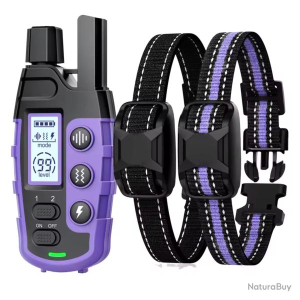 2x Colliers de Dressage �lectrique Chien 5 � 55 kg 1000m - �tanche, Vibration, Bip Comportement Vio