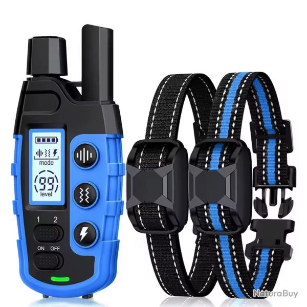 2x Colliers de Dressage �lectrique Chien 5 � 55 kg 1000m - �tanche, Vibration, Bip Comportement Ble