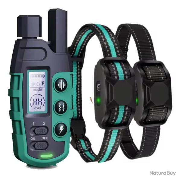 2x Colliers de Dressage �lectrique Chien 5 � 55 kg 1000m - �tanche, Vibration, Bip Comportement Vert