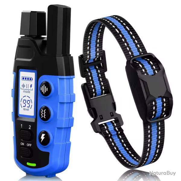 Colliers de Dressage �lectrique Chien 5 � 55 kg 1000m - �tanche, Vibration, Bip Comportement Bleu