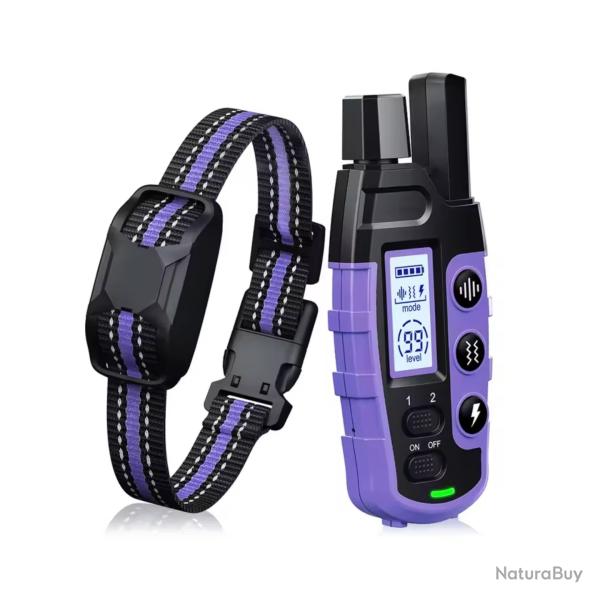 Colliers de Dressage �lectrique Chien 5 � 55 kg 1000m - �tanche, Vibration, Bip Comportement Violet