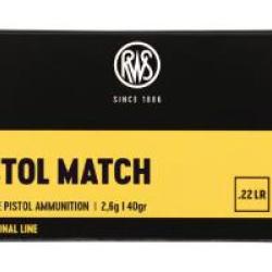 BOITE DE 50 CARTOUCHES RWS PISTOL MATCH CAL.22LR 40GR