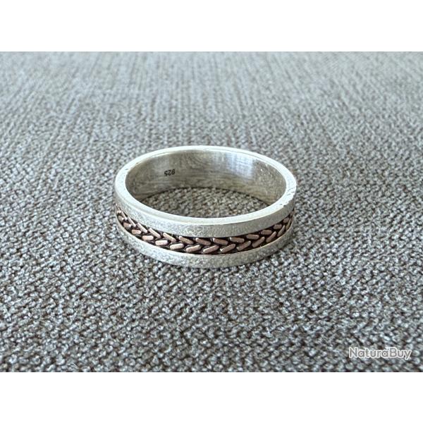 Anneau argent massif 925 stri� - taille 59 - Be Lost - Homme