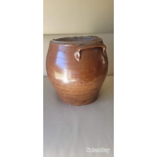 POT EN GRES BRUN VERNISSE SANS COUVERCLE