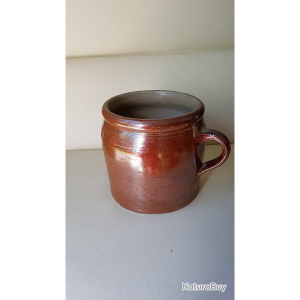 POT EN GRES BRUN VERNISSE 1 ANSE SANS COUVERCLE