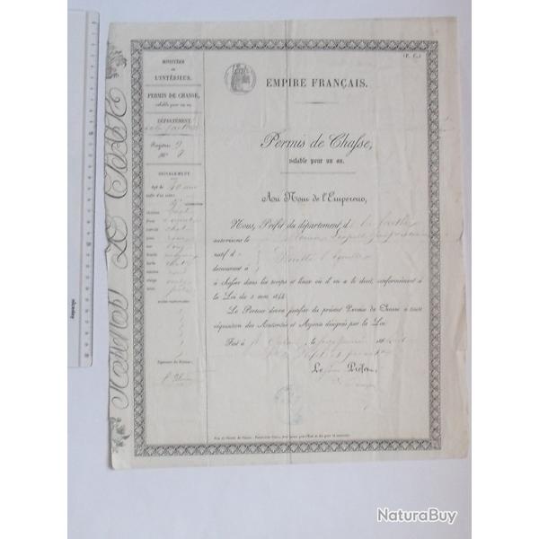 PERMIS DE CHASSE 1868: EMPIRE FRANCAIS "Au nom de l'Empereur" - Natif de PRUILLE L'EGUILLE (72)