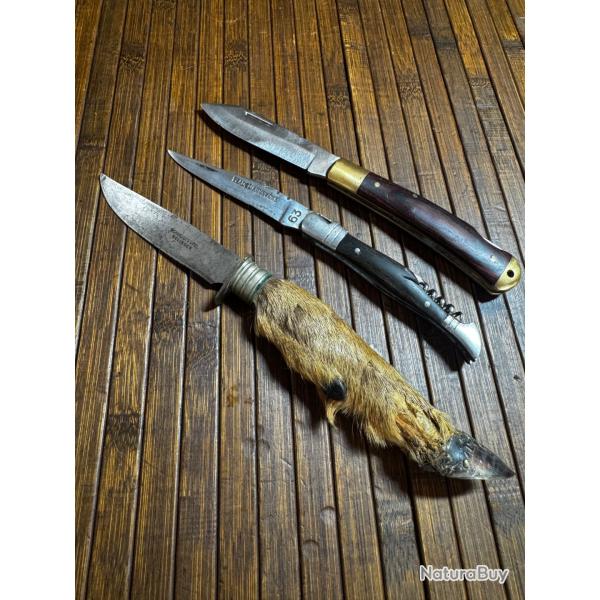 Lot 3 COUTEAUX dont ALLEMAND SOLINGEN SCHNEIDTEUFEL MANCHE PATTE DE CHEVREUIL laguiole etc /3/