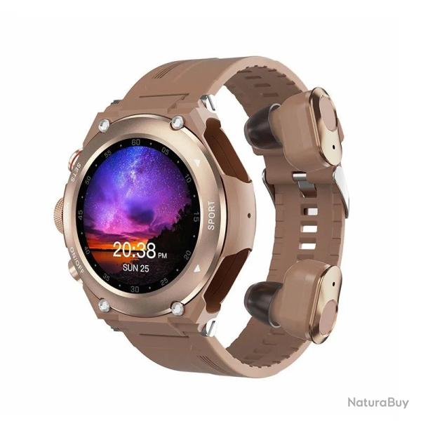 Montre Connect�e + �couteurs Bluetooth Appel Sport �tanche IP67 �cran HD 1.28" Autonomie 15J Marron