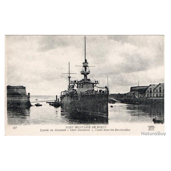 CPA - Marine Militaire Fran�aise - PORT MILITAIRE DE BREST Entr�e du Cuirasse  L�on Gambetta N�3098