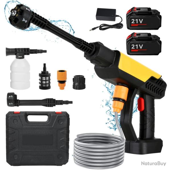 Nettoyeur Haute Pression Sans Fil 21V 70 Bar Buse 6-en-1es Mobile Puissant avec (2 Batteries)