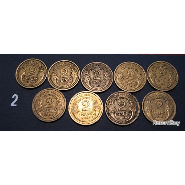 s�rie de pieces de 2 francs Morlon ttb 1932-1941 bronze d'alu