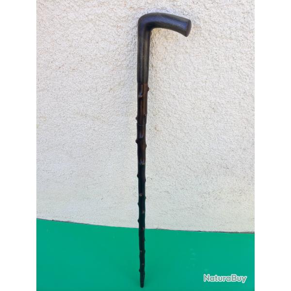 RARISSIME , SUPERBE  CANNE EPEE FUT BOIS ( noeuds )  , LAME  CONCAVE ET LONGUE  .  POIGNEE  CORNE  .