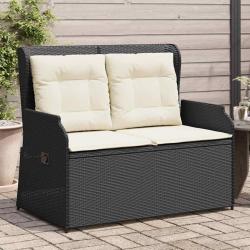 Banc inclinable de jardin avec coussins noir r&eacute;sine tress&eacute;e