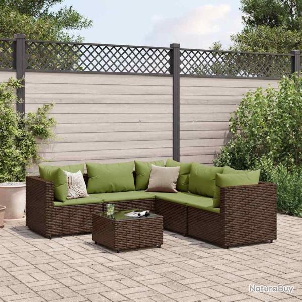 Salon de jardin 6 pcs avec coussins Marron R�sine tress�e
