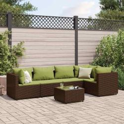 Salon de jardin 6 pcs avec coussins Marron R&eacute;sine tress&eacute;e