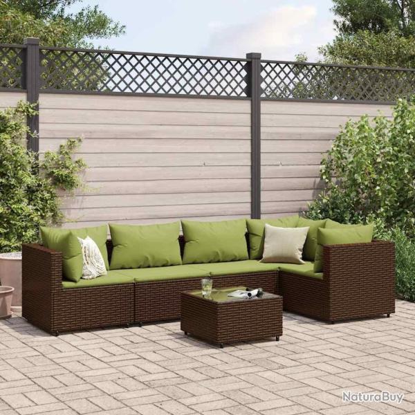 Salon de jardin 6 pcs avec coussins Marron R�sine tress�e