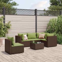 Salon de jardin 6 pcs avec coussins Marron R&eacute;sine tress&eacute;e