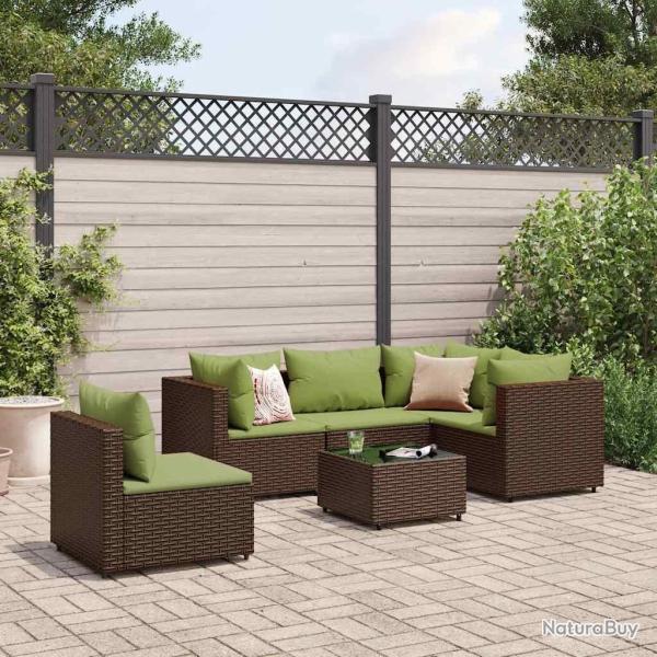 Salon de jardin 6 pcs avec coussins Marron R�sine tress�e