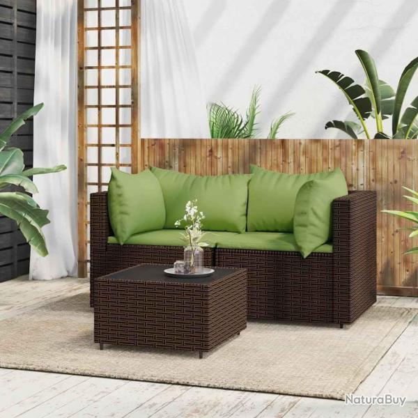 Salon de jardin 3 pcs avec coussins marron r�sine tress�e