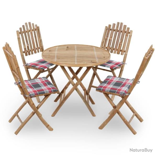 Mobilier  dner d'extrieur pliable 5 pcs avec coussins bambou