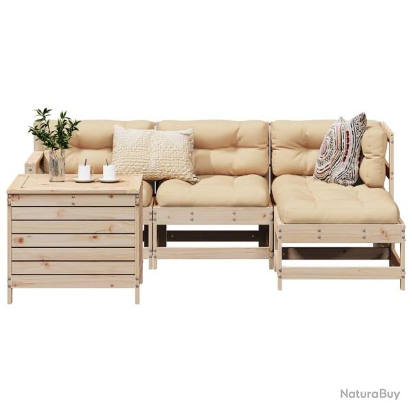 Salon de jardin 5 pcs bois de pin massif