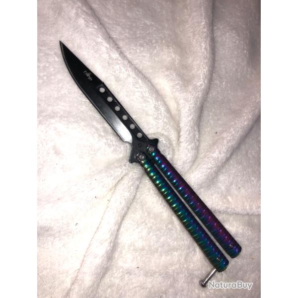 Couteau papillon arc en ciel 13cm