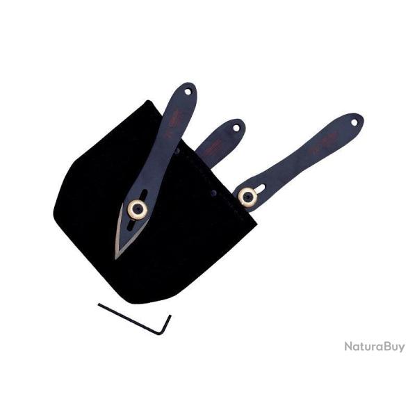 Jeu de x3 couteaux de lance Cudeman 15cm reglable noir + etui