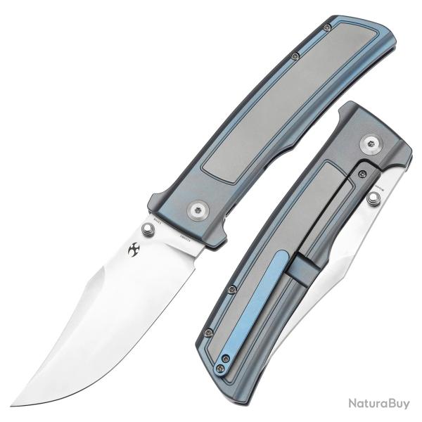 Couteau Kansept Bison Lame Bowie Acier CPM S35VN Satin Manche Titane Bleu Frame Lock K1108B2