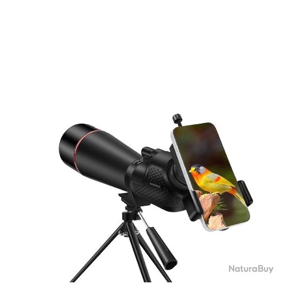 Longue-Vue 25-75x80 Zoom Monoculaire Puissant tanche avec Prisme BAK4 Trpied Support Tlphone