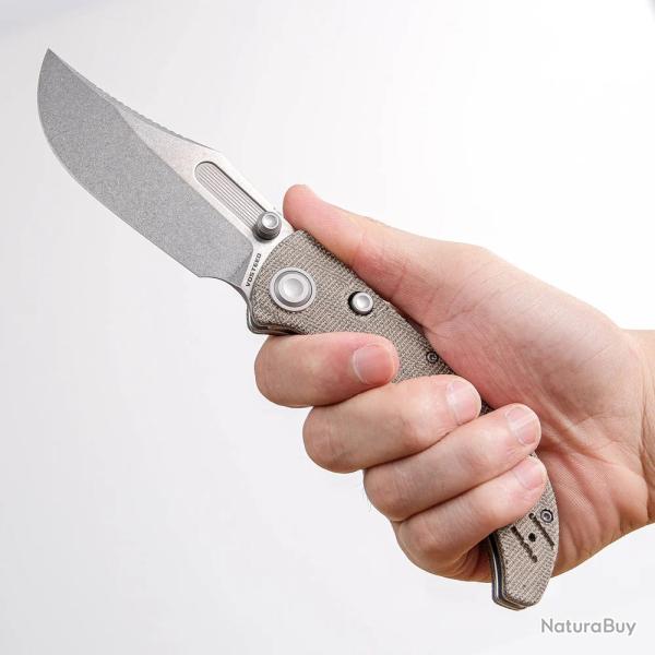 Couteau Vosteed Naga Green Lame Clip Point Acier S35VN Manche Micarta Top Liner Lock VOSA3902