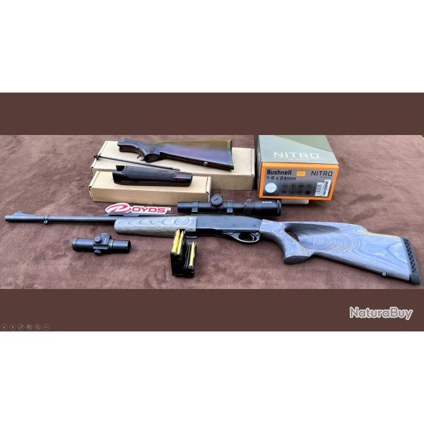 CARABINE A POMPE REMINGTON 7600 CAL 35 WHELEN - CROSSE TROU DE POUCE GAUCHER - 2 CHARGEURS - LUNETTE