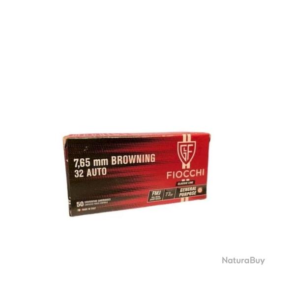 Munitions Fiocchi calibre 7.65 Browning / 32auto FMJ 73gr