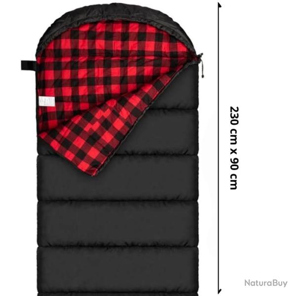 Sac de couchage  capuche en flanelle coton ultra-confortable - idal pour camping