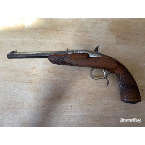 pistolet de salon warnant calibre 22, canon octogonal, crosse quadrille