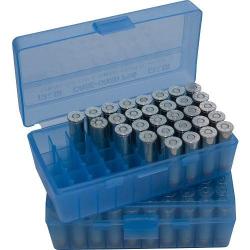 Boite de rangement MTM - P50-44 - Cal: 44/45LC - 50 munition - BLEU TRANSPARENT