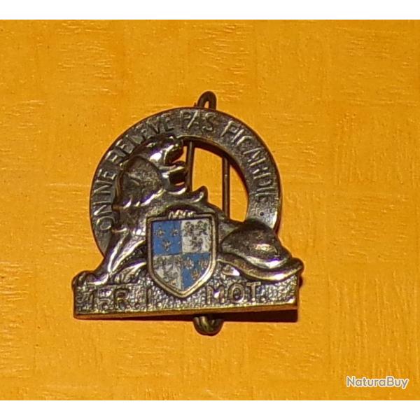 1� R�giment d'Infanterie Motoris�, �mail, devise grav�e, 2 anneaux ,lion � demi couch� sur une terra