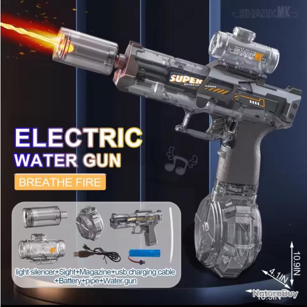 Pistolet � eau �lectrique � �mission de lumi�re Led Batterie lithium noir