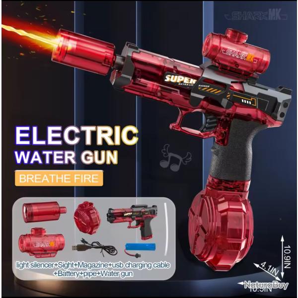Pistolet � eau �lectrique � �mission de lumi�re Led Batterie lithium rouge