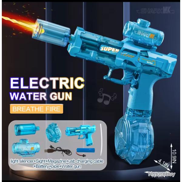 Pistolet � eau �lectrique � �mission de lumi�re Led Batterie lithium bleu