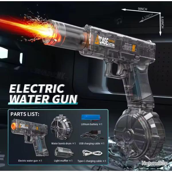 Pistolet � eau �lectrique � �mission de lumi�re Led Batterie lithium haute puissance noir