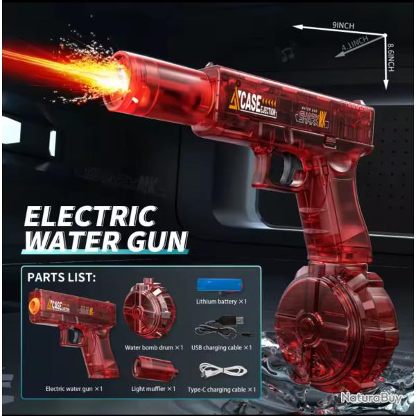 Pistolet � eau �lectrique � �mission de lumi�re Led Batterie lithium haute puissance rouge