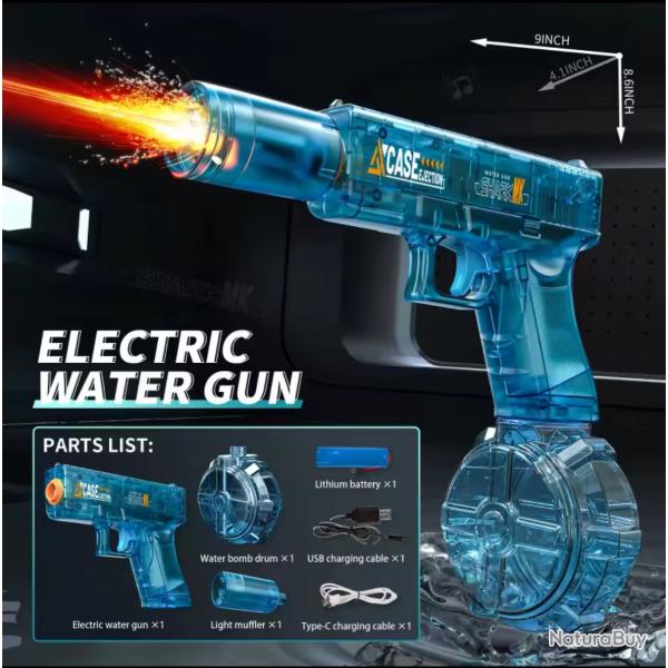 Pistolet � eau �lectrique � �mission de lumi�re Led Batterie lithium haute puissance bleu promo