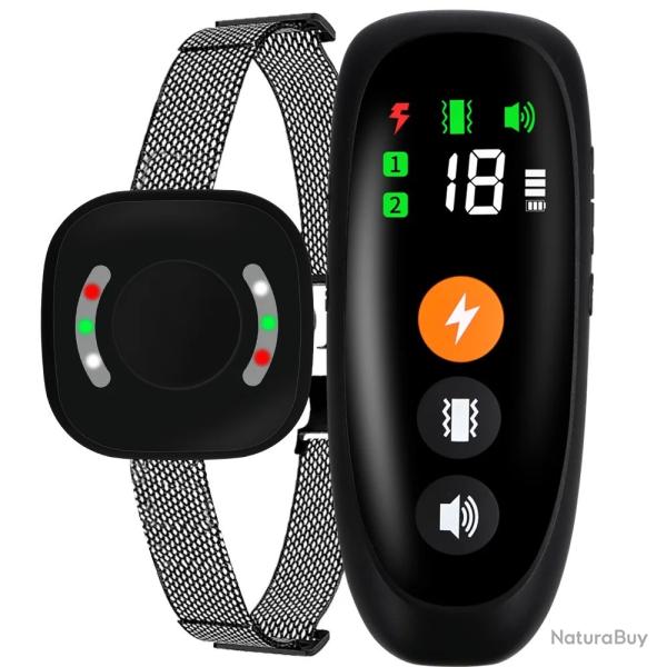 Collier de Dressage lectronique pour ChienPorte 800 m tanche IP67 Anti-Aboiement Multi-Mode Noir