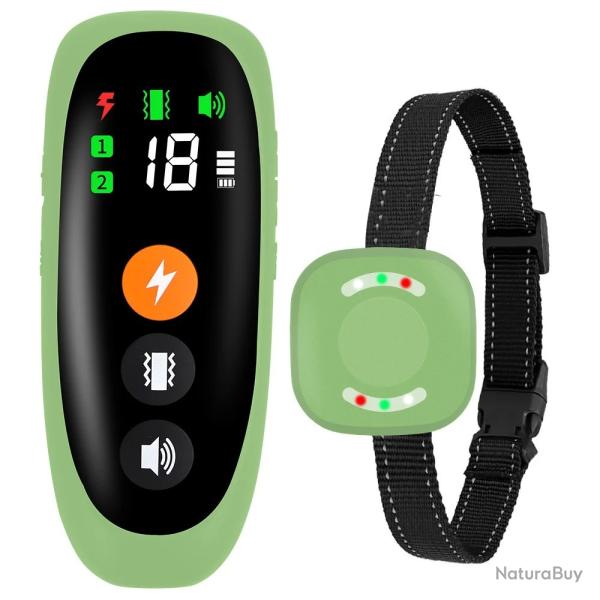 Collier de Dressage lectronique pour ChienPorte 800 m tanche IP67 Anti-Aboiement Multi-Mode Vert