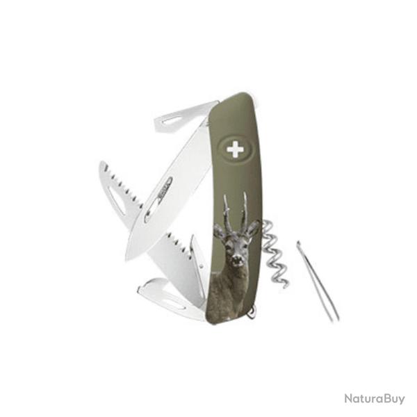 Couteau Suisse Swiza Olive Motif Chevreuil
