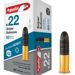 CARTOUCHES AGUILA CALIBRE 22 LR SNIPER SUBSONIQUE 60 GRAINS