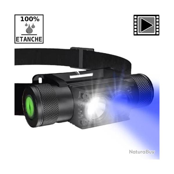 Lampe Frontale Holdcarp Etanche Rechargeable 704LM 3350 mAh UV/Blanc