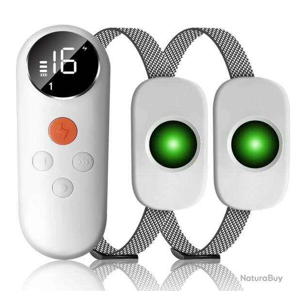 2x Colliers Dressage Intelligent pour Chien 3 Modes  tanche Tlcommande Rechargeable Blanc